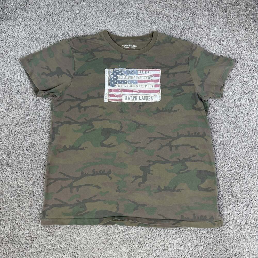 Ralph Lauren Denim & Supply Shirt Mens Large Green Camo USA Flag Tee Patriotic